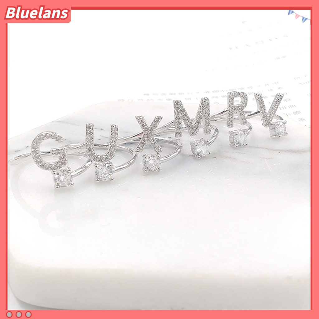 Bluelans Cincin Tembaga Terbuka Adjustable Desain Huruf Untuk Wanita