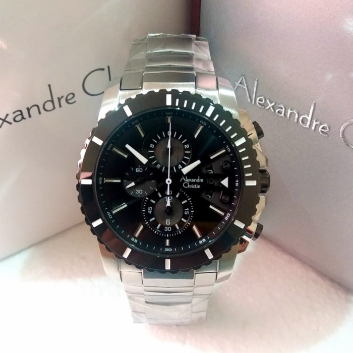 Jam tangan pria Alexandre Christie AC 6455 AC6455 silver black Original