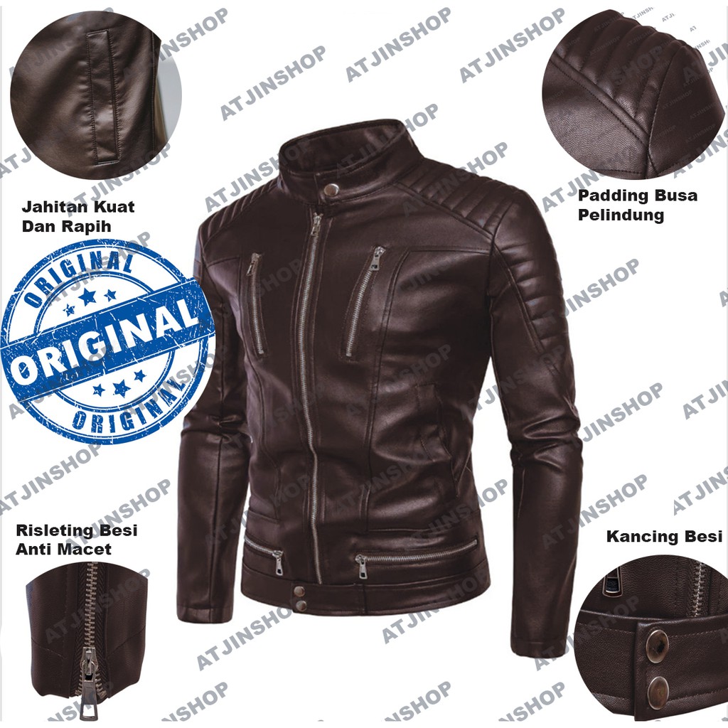 Jaket kulit Motor Pria Bikers Board Man (BBM) Bahan Vienna 100% [ Full Black dan Full Brown]