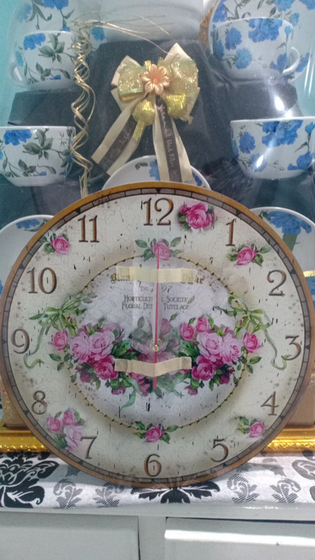 048 Jam Dinding Cantik Motif Shabby Chic Bunga