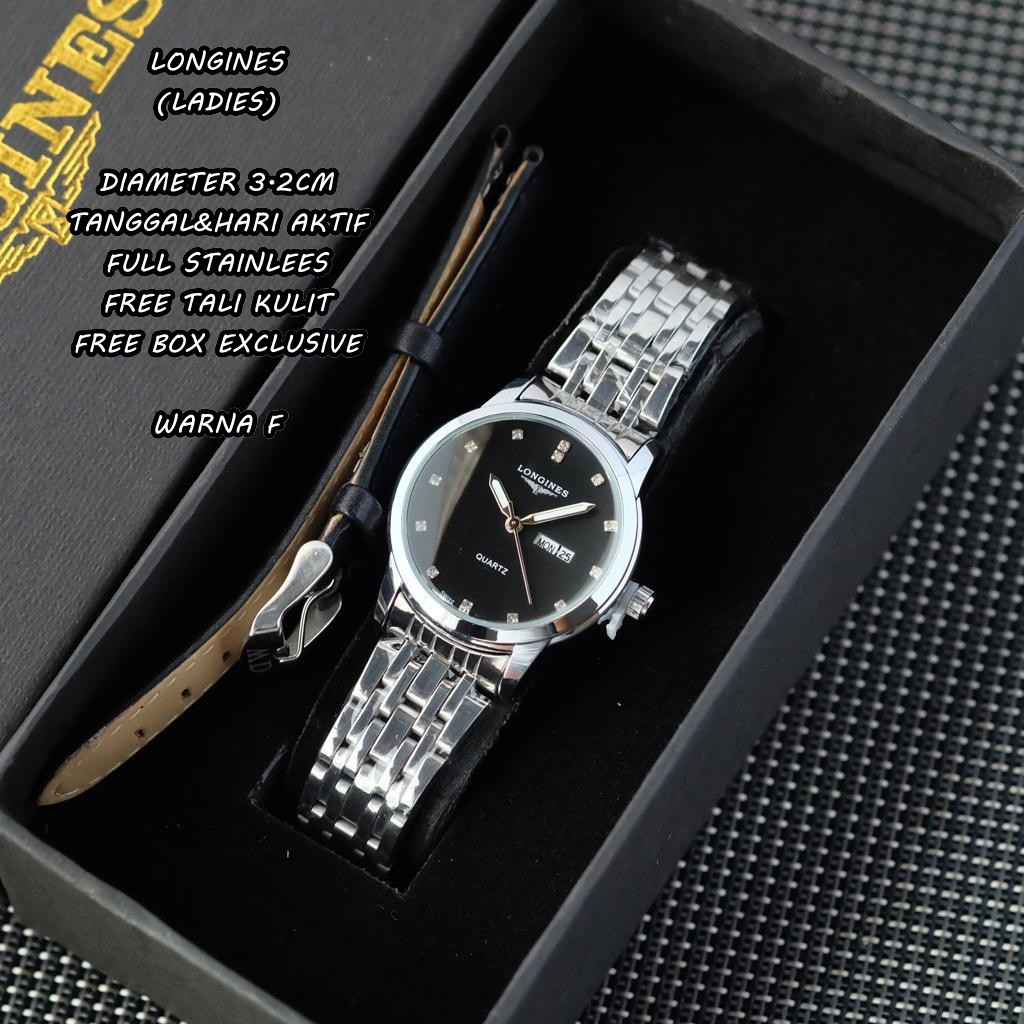 Jam Tangan Wanita/Cewek FASHION Full stainless tanggal hari aktif free kulit