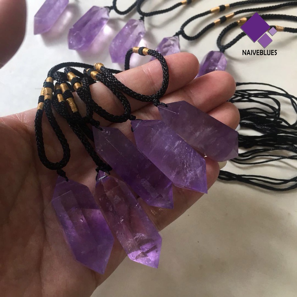 Naiveblue Kalung Rantai Liontin Heksagonal Batu Amethyst Imitasi Untuk Wanita