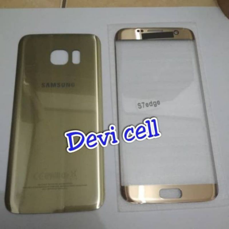 KACA LCD KACA DEPAN GORILLA GLAS SAMSUNG GALAXY S7 EDGE DAN BACKDOOR  TUTUP BELAKANG ORIGINAL GOLD