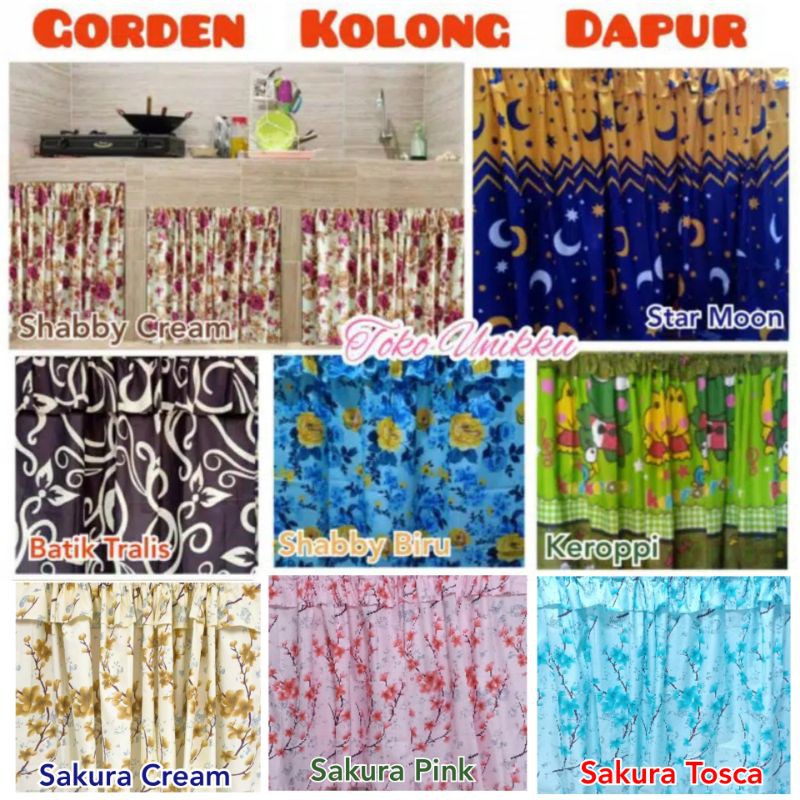 Gorden Kolong Dapur / Gordeng kompor wastafel motif batik bunga shabby