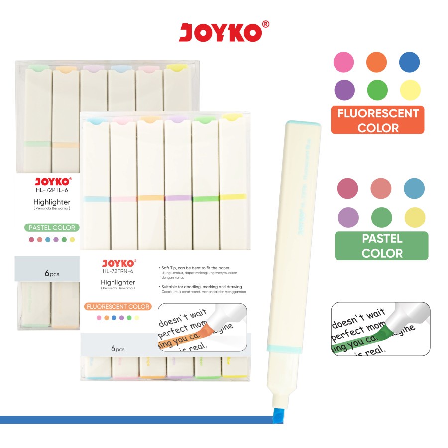 

Highlighter Joyko HL-72FRN / 72PTL 6 Warna / Penanda Berwarna