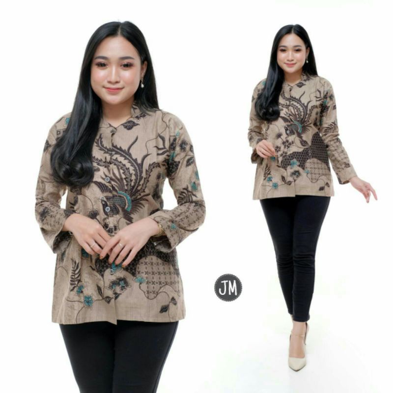 tey-17 Batik Wanita ASJ SA HRB026 Kenongo Kemeja Tosca Pendek-Alam krem