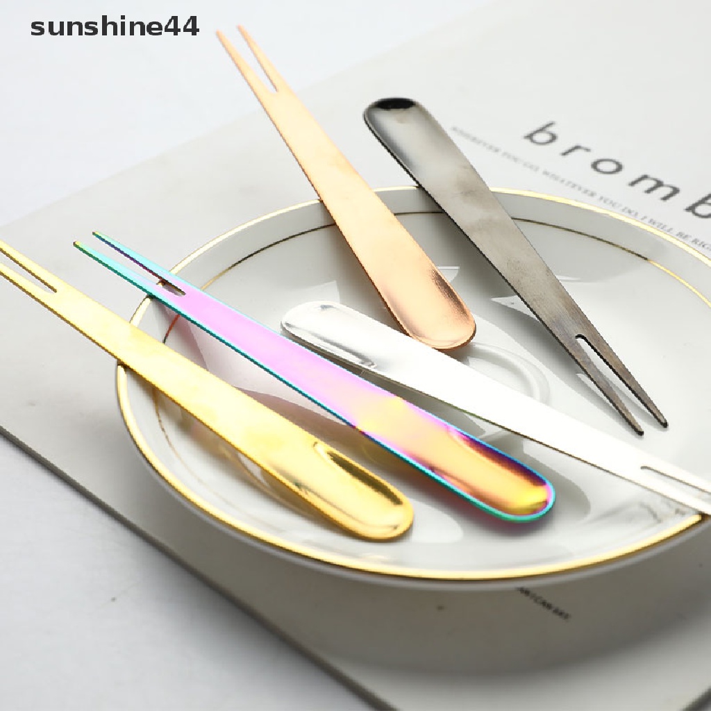 Sunshine 2 In 1 Sendok Garpu Buah / Dessert Multifungsi Bahan Stainless Steel Untuk Anak