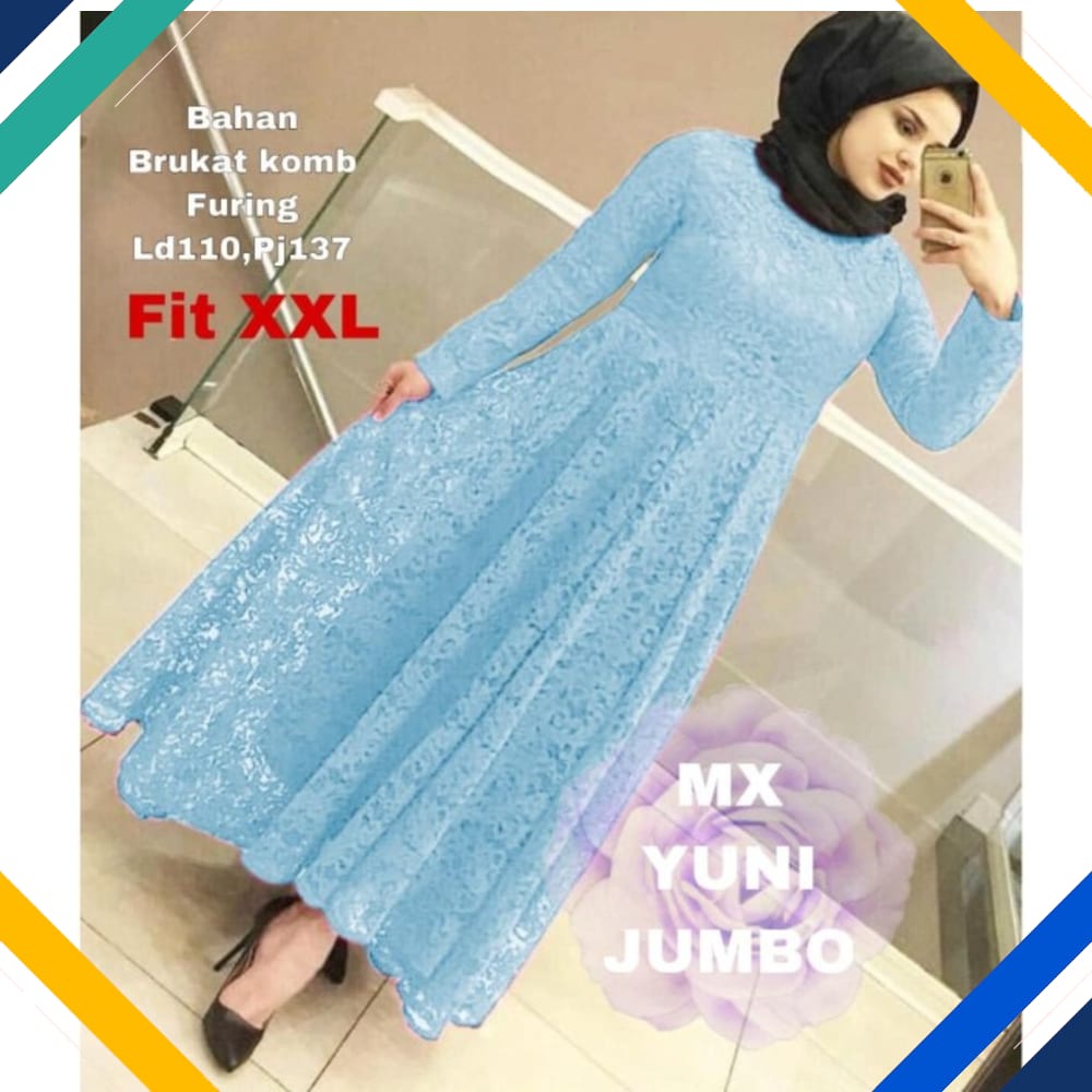 MAXI YUNI JUMBO XXL BIRU MUDA Kekinian Gamis 0121 Premium SLW Baju Gamis Wanita