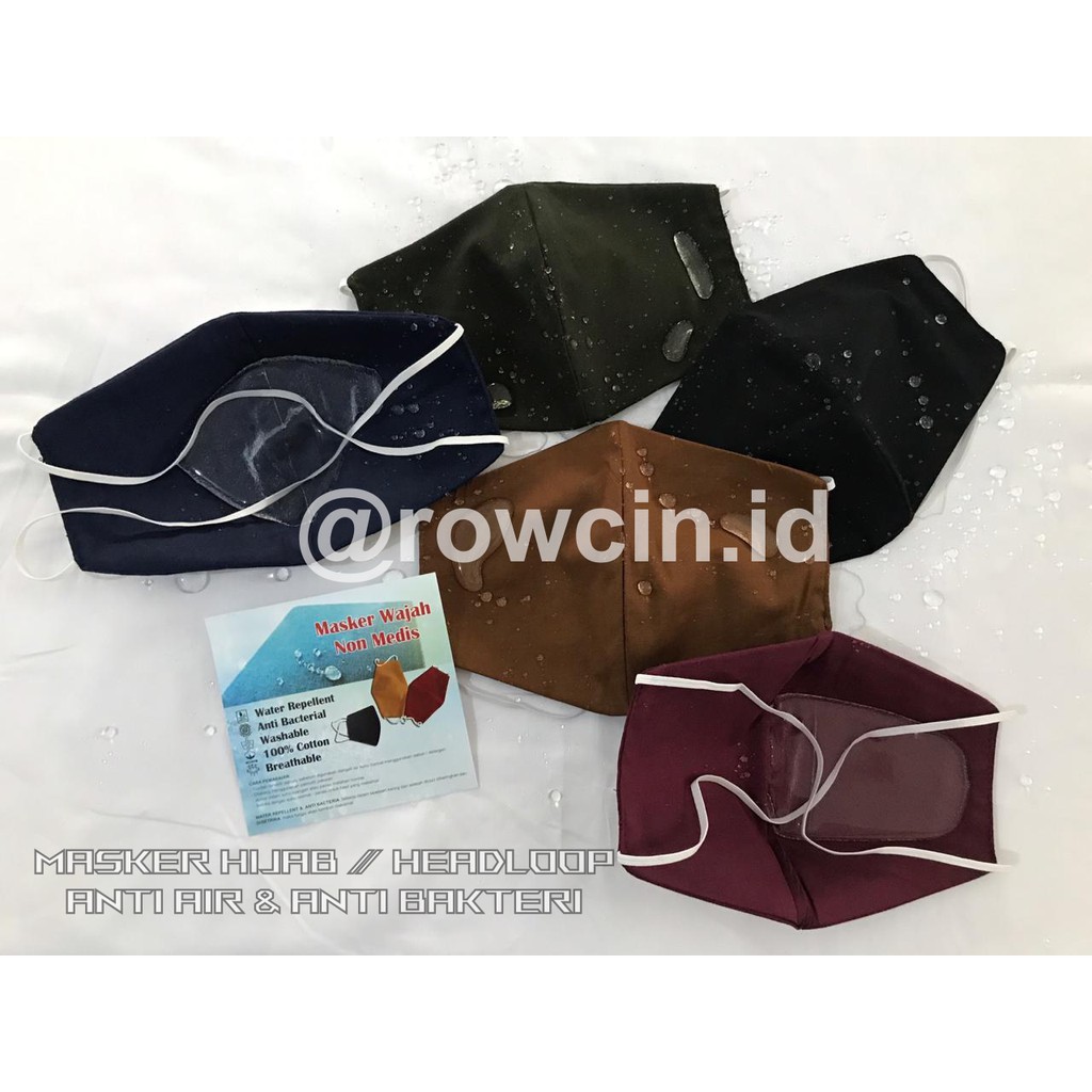 MASKER HIJAB KAIN ANTI AIR ANTI BAKTERI TALI KARET SILANG (HEADLOOP)