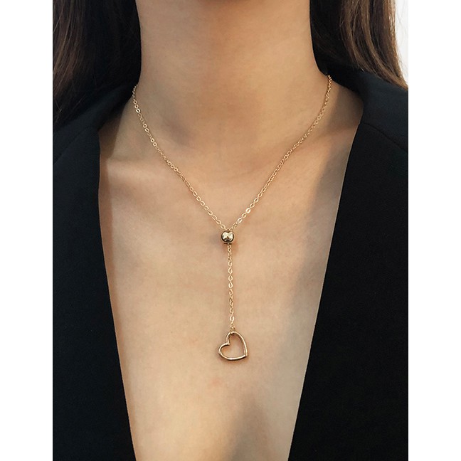 LRC Kalung Fashion Gold Color Alloy Y-shaped Heart P86255