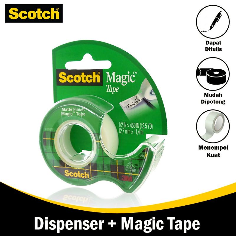 

3M Scotch Magic Tape Isolasi Transparan Cat.104 Dengan Dispenser Kecil 1/2 Inch × 12.5 YD / Tanpa Residu Dan Tidak Berbekas
