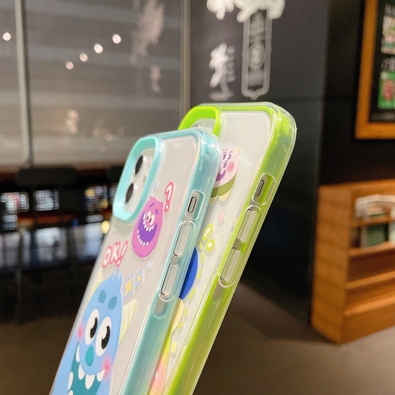 3 In 1 Soft Case Silikon Transparan Anti Jatuh Motif Monster Untuk iPhone 13 12 11 Pro Max XS Max XR X XS 8 7 Plus SE 2020