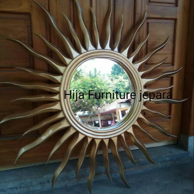 Pigura cermin matahari cermin hias jati