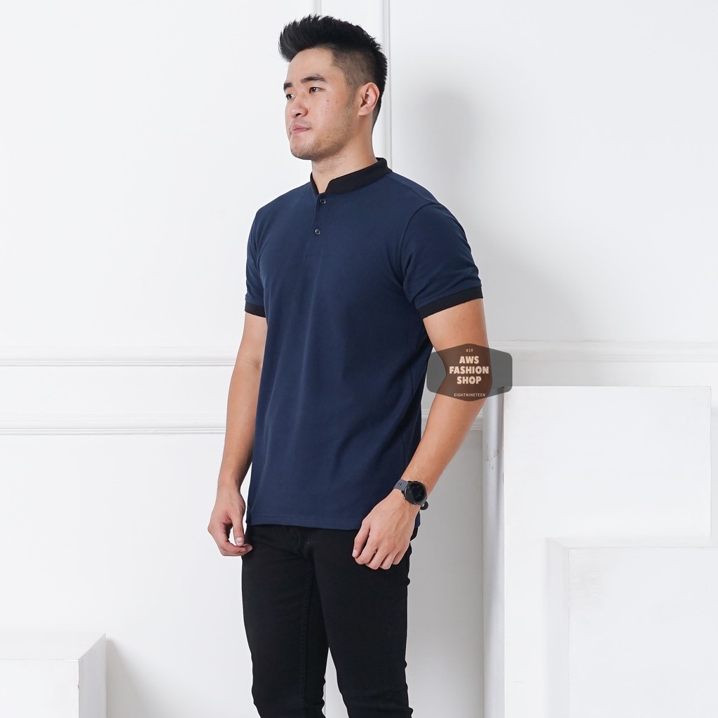 Kaos Polo Pria Polo Shirt Kerah Shanghai Polos Biru Navy Lengan Pendek Ada BIG SIZE JUMBO XXL / 3XL