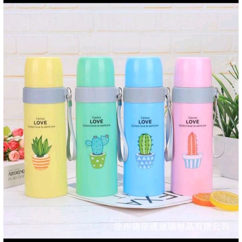 Botol Minum Kaca Unik Motif Cactus 500ml