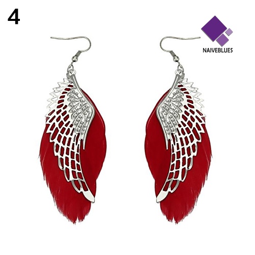 Anting Kait Gantung Panjang Desain Sayap Malaikat Bahan Metal Handmade Gaya Boho