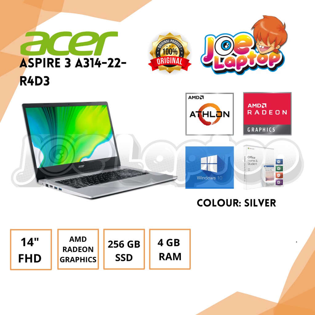 Acer Aspire 3 A314-22-R4D3 Silver AMD Athlon Silver DC 3050U Win10