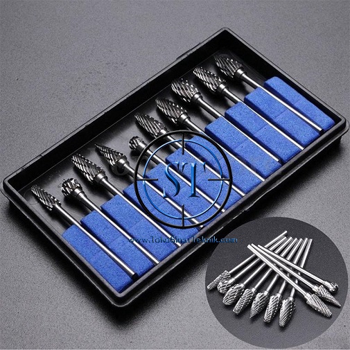 10Pcs Bor Tuner Tungsten Carbide Steel Rotary Wood Carving Polishing Knife HSS Set isi 10 Buah Burs Bor Gerinda Grinder Tahan Panas