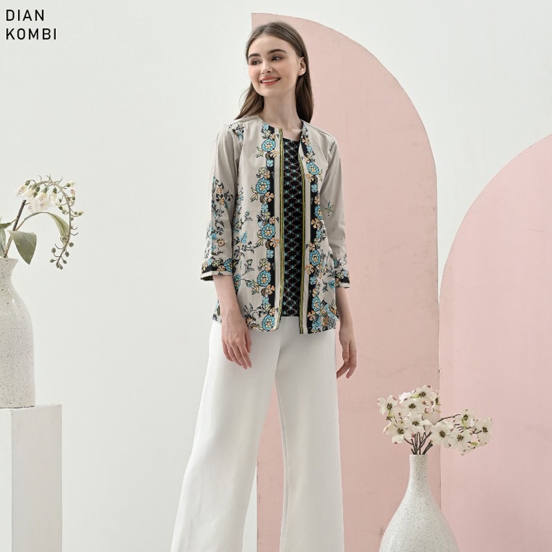 Evercloth Dian Atasan Batik Wanita Lengan Panjang Blouse Batik Perempuan Blazer Luaran Outer