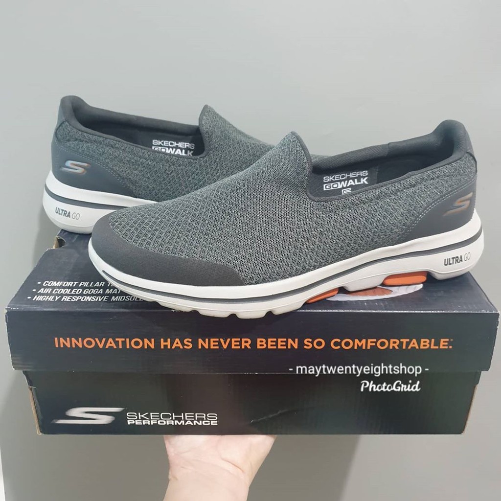Skechers Mens Go Walk 5 Sparrow Ultra Go Grey- Slip On Dewasa Original
