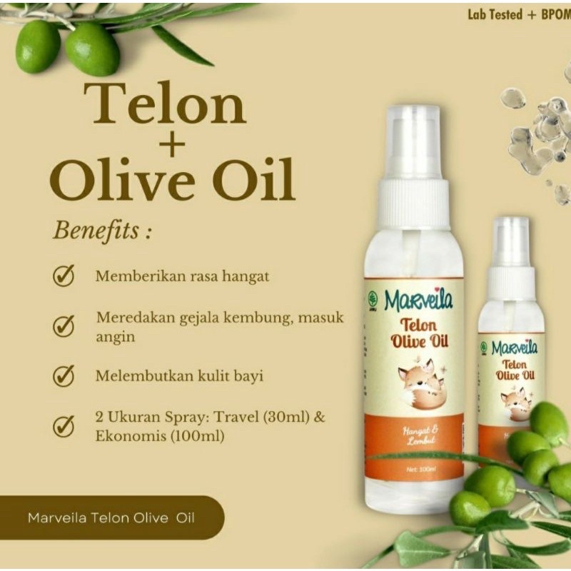 Marveila Telon Olive Oil Spray 100ml Minyak Telon Sprei Bayi Perut Kembung Kolik Bayi Penghangat tubuh bayi