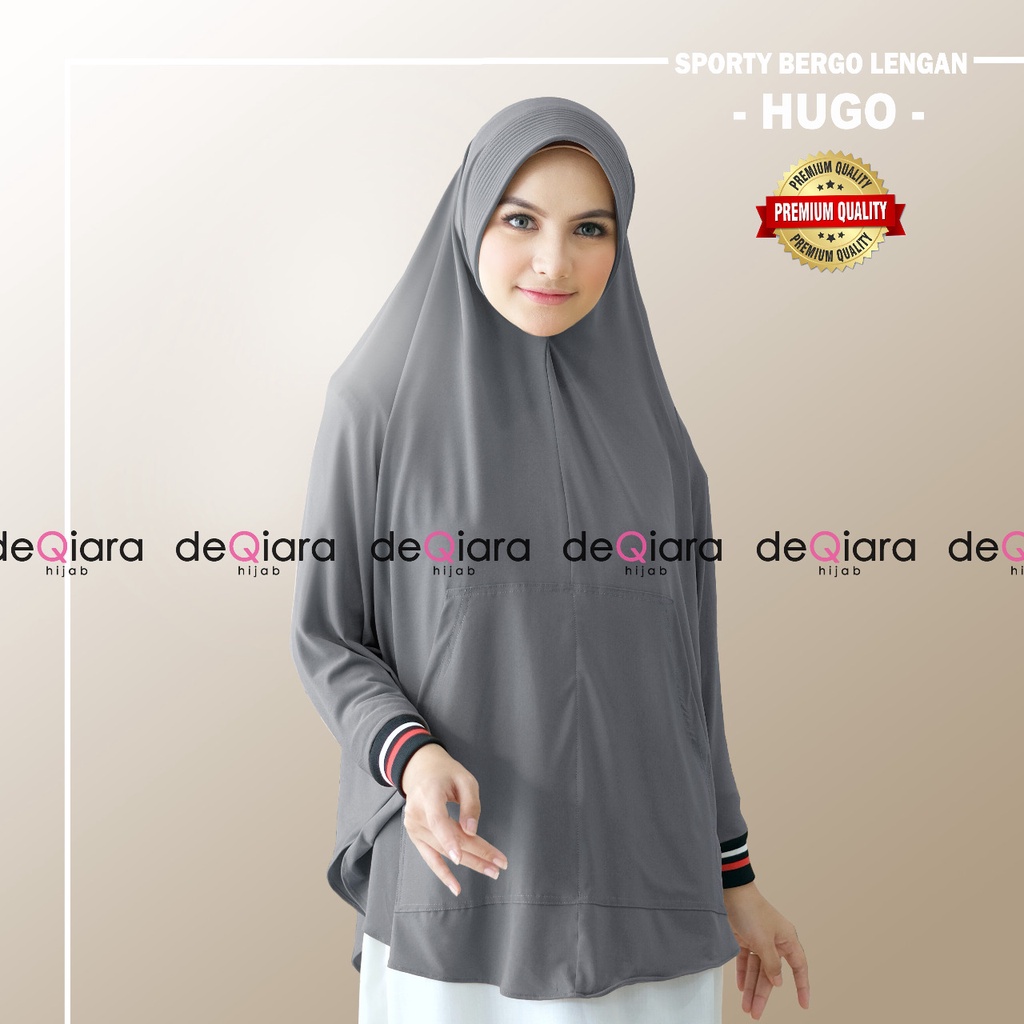 Jilbab Instan Bergo Hugo Sporty Lengan Ori Deqiara-ABU TUA