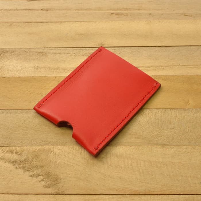 dompet kartu simpel kulit asli - slim wallet - dompet minimalis merah