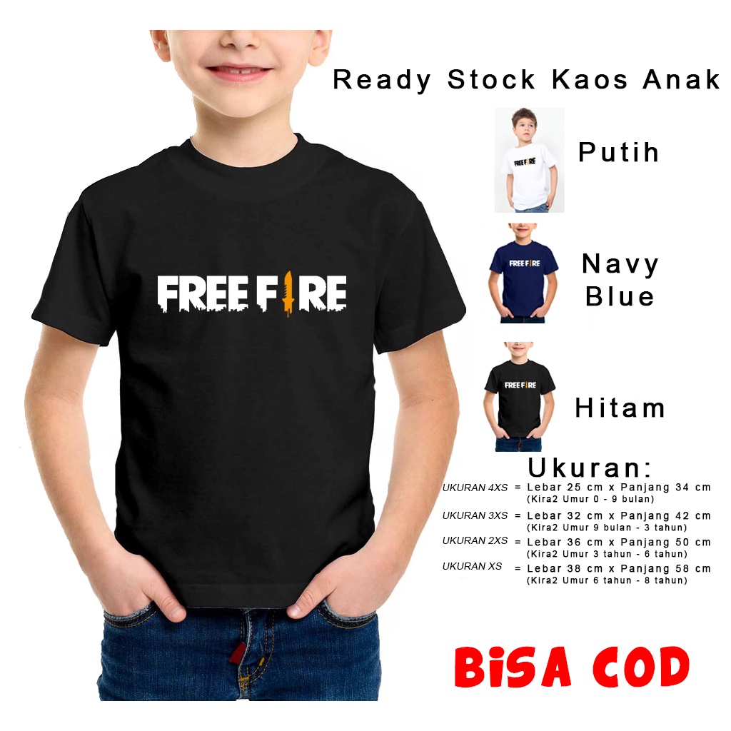 Pakaian kaos anak laki FREE FIRE keren//usia 1-12 tahun / Kaos distro anak Motif FF