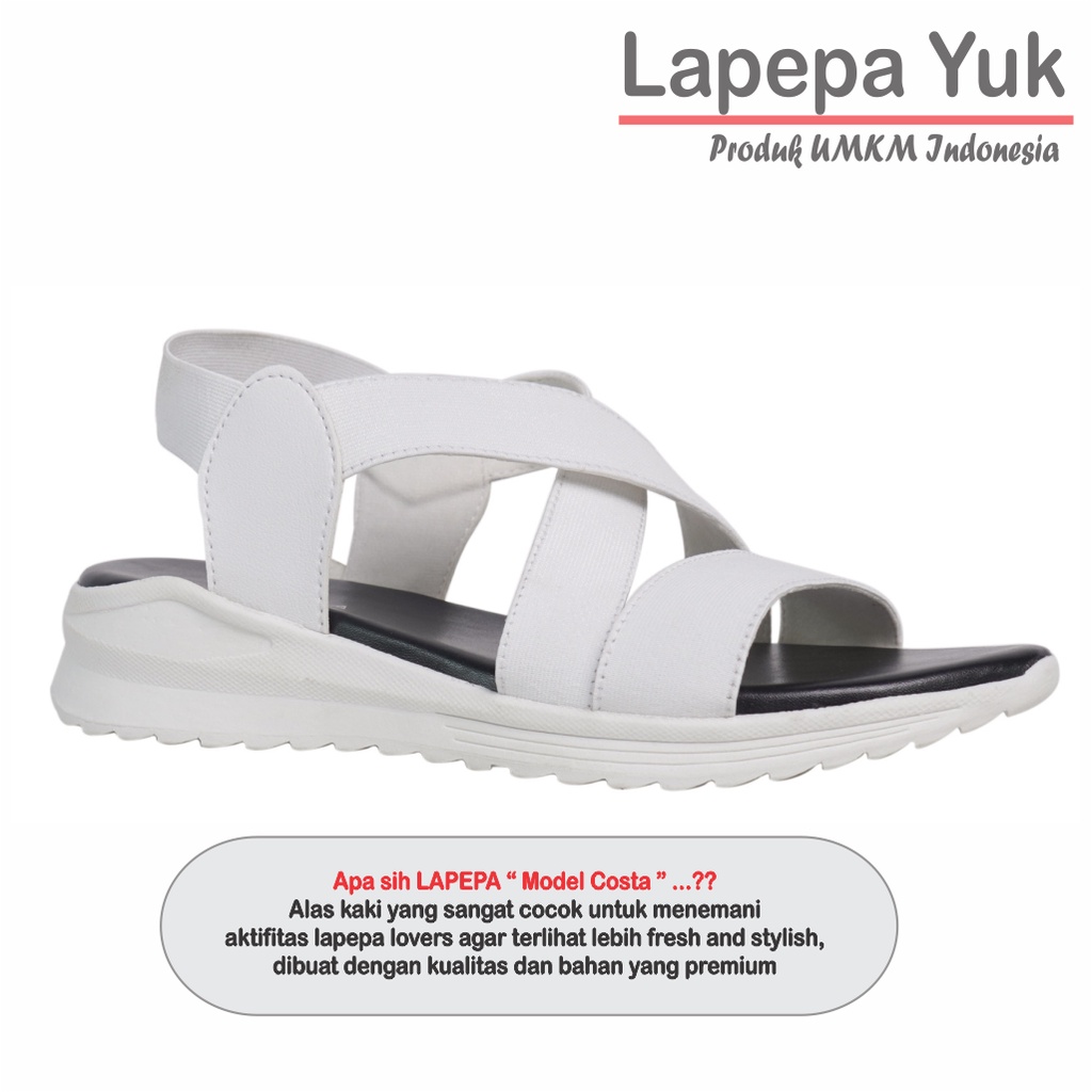 LAPEPA YUK -  Sepatu Sandal Wanita Wedges COSTA Model Ban dua Tali Strap belakang Hak Tinggi Sole 4 cm Spatu Sendal Gunung Cewek  Size 36 37 38 39 40 Warna WHITE Putih Cewe Kekinian Premium Terbaru Shoes Ori Original Mall Official Store Promo