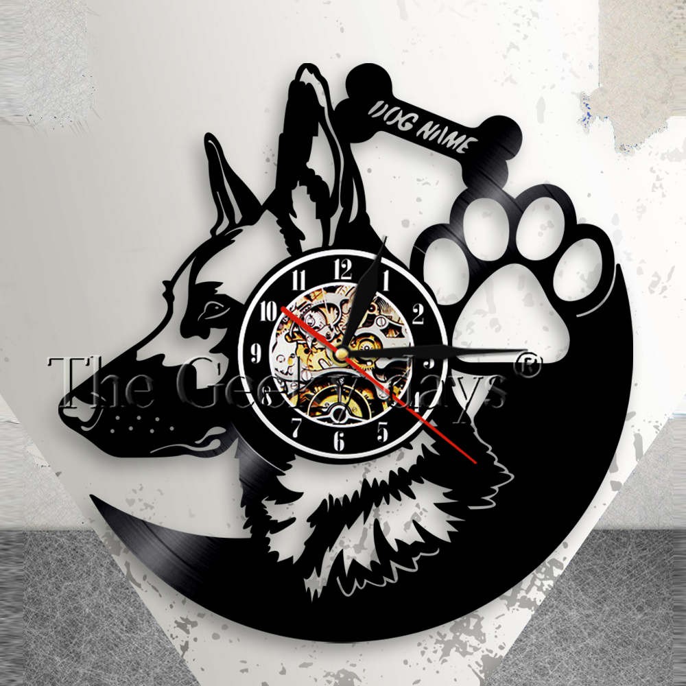 Free Ongkir German Shepherd Dog Wall Clock Home Decor Dog Breeds Vinyl Record Vintage Clock Custom