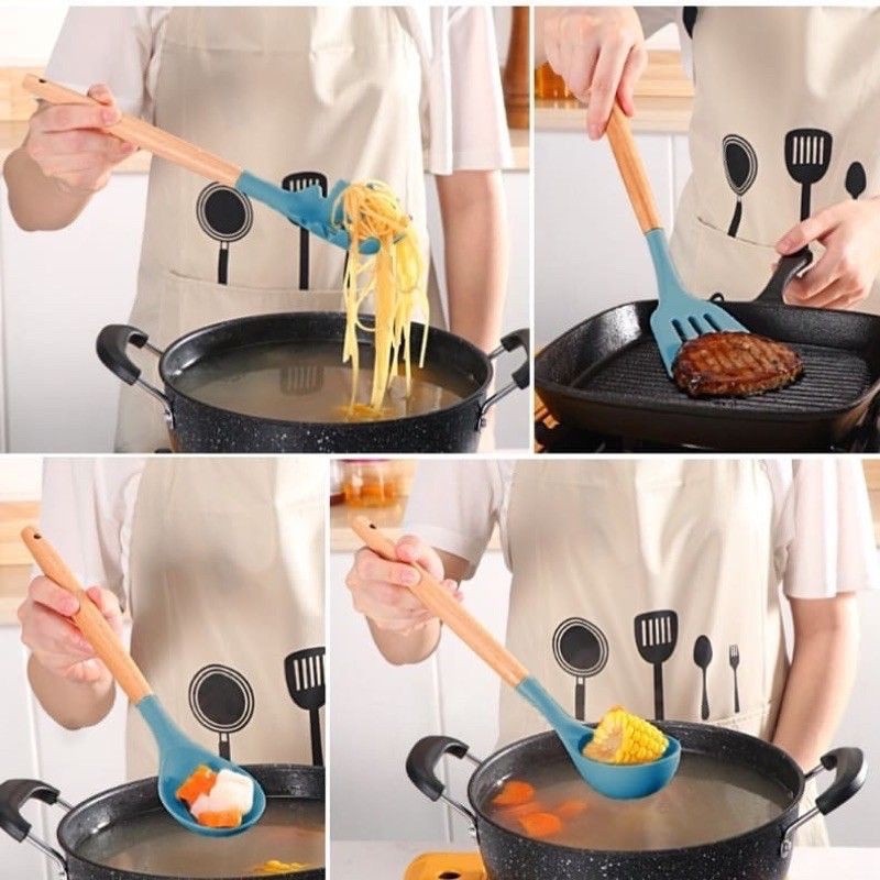 Silikon Spatula Silicone Sodet Alat Masak Set 12pcs Spatula Steak Clip Set Oil Brush Kitchen Cooking-4
