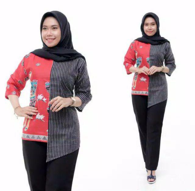 Blouse Batik Atasan Batik Wanita Dolby Dolbi Dobby Tenun Sutra Tulis Halus Katun Atbm Rissa Batik