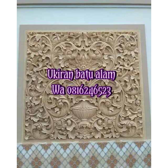 relief batu alam dinding clasik batu ukir paras putih Jogja ornamen patung pilar dinding batu alam u