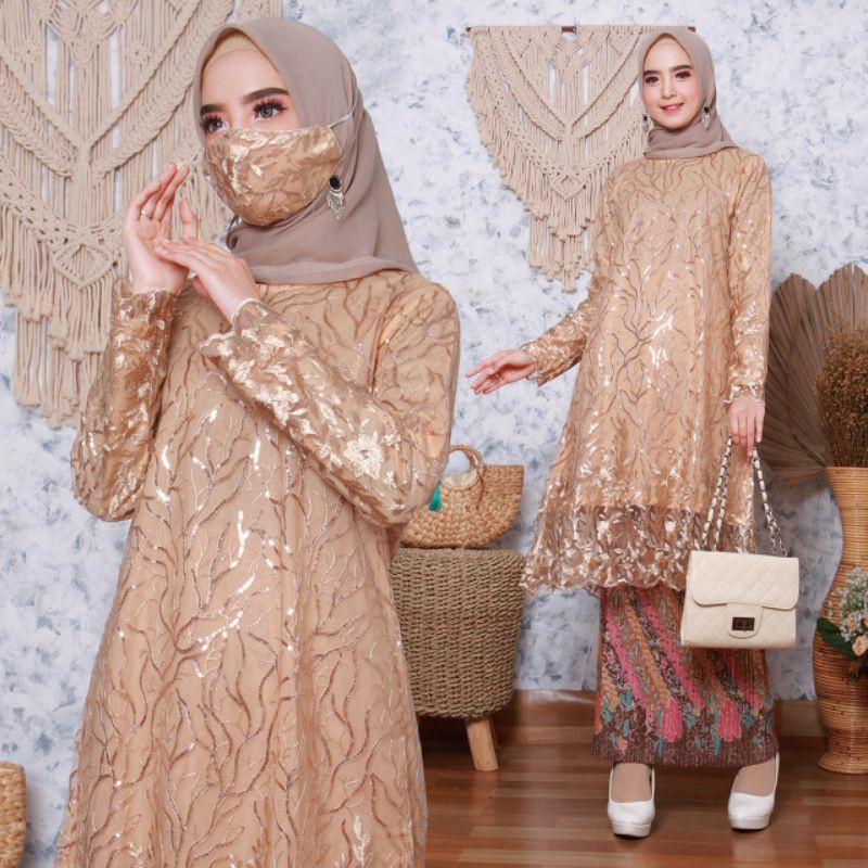 SETELAN TUNIK TULLE PREMIUM/REAL PICT/KEBAYA TULLE MODERN/KEBAYA TUNIK