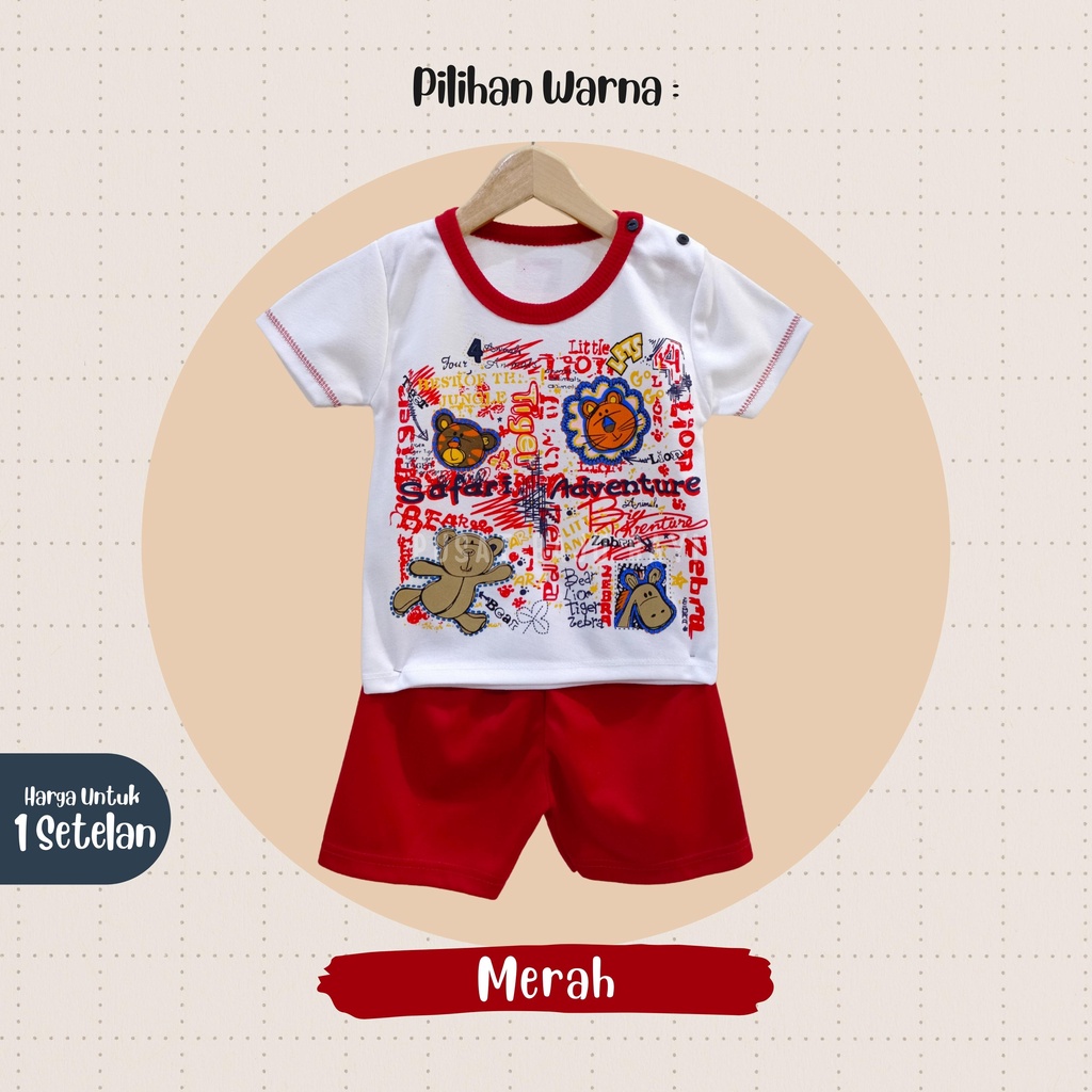 Setelan Pendek Baju Bayi Laki - Laki size 3 - 12 Bulan merk EDRYCA motif SAFARI ADVENTURE