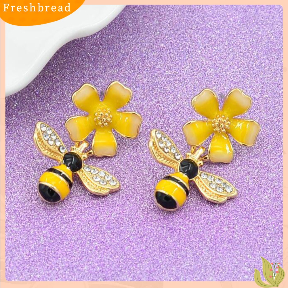 【Fresh】❀Women Bee Flower Enamel Rhinestone Inlaid Pendant Drop Earrings Jewelry Gift