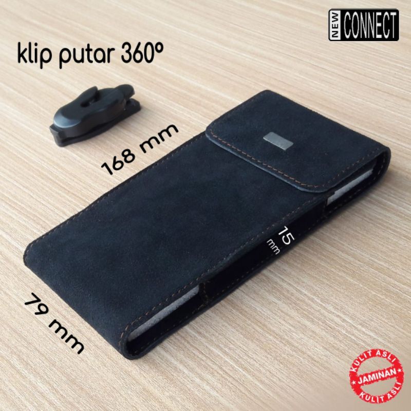 Dompet hp pinggang kulit asli klip putar