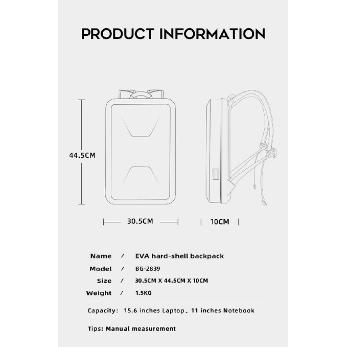 BANGE BG-2839 - Anti-Theft Hard Shell TSA Lock Laptop Backpack