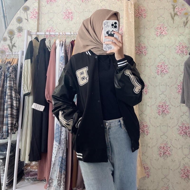 Jaket Bordir Varsity Kulit