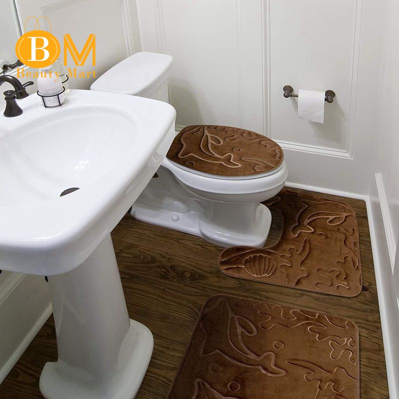 Bathroom Rug Mats Set 3 Piece Memory Foam Soft Rugs Brown Dolphins Shopee Indonesia