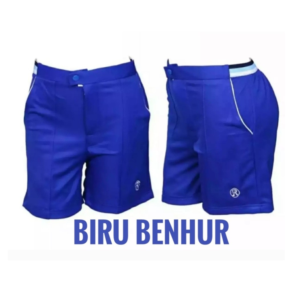 CELANA PUTIH POLOS TES AKADEMI-CELANA OLAHRAGA TENIS RINGGO PUTIH POLOS BERKANTONG-BIRU BENHUR