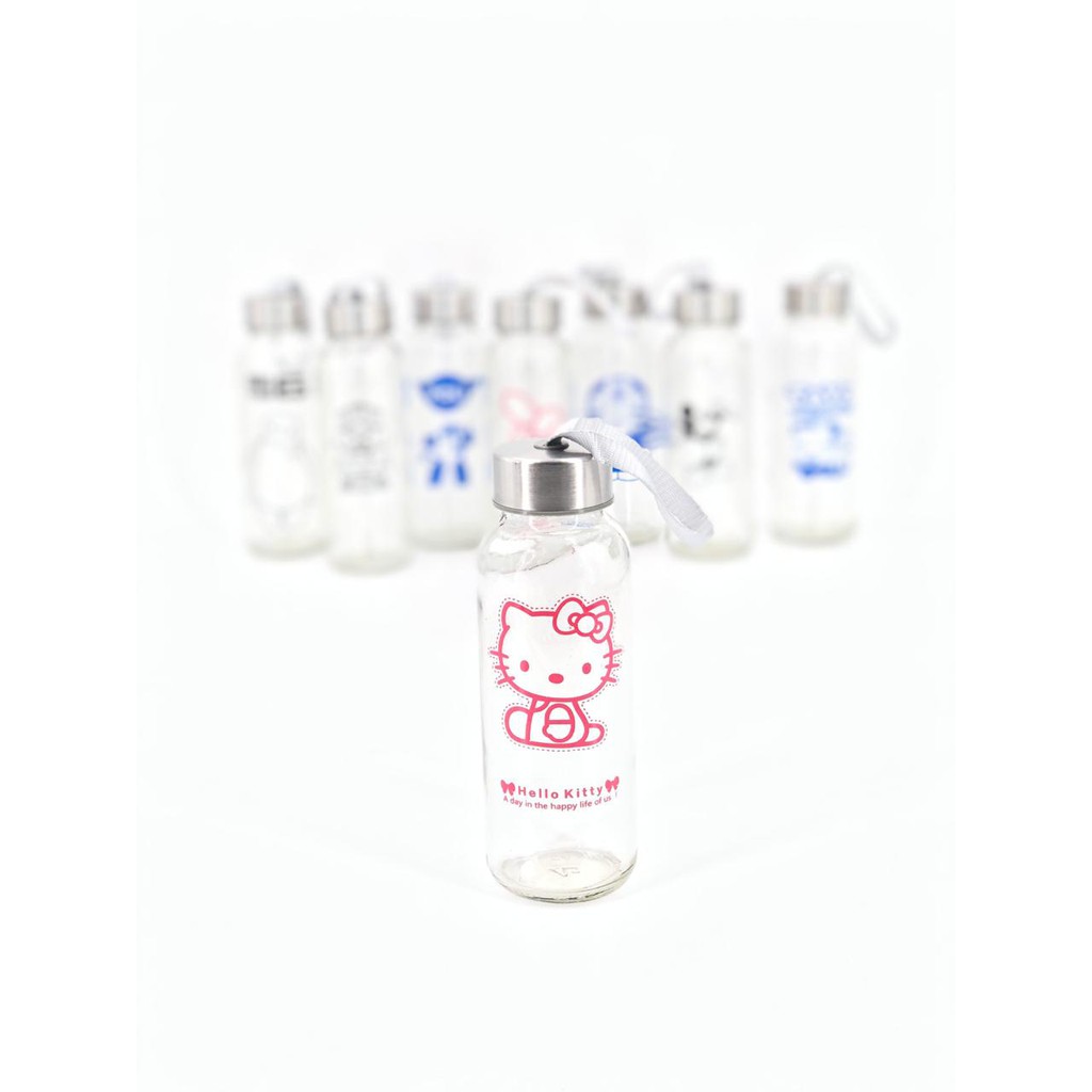 Grosir - B182 Botol Minum Kaca Karakter Clear / Free Kotak