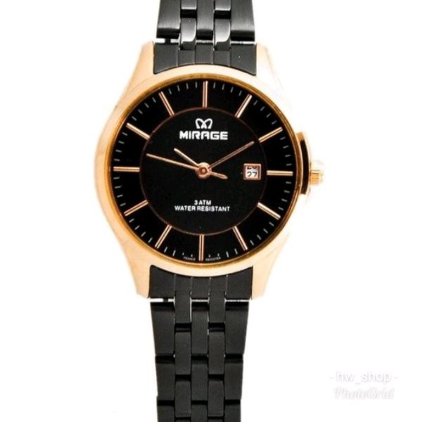 Jam Tangan Wanita Mirage 8544 Hitam Rosegold Original