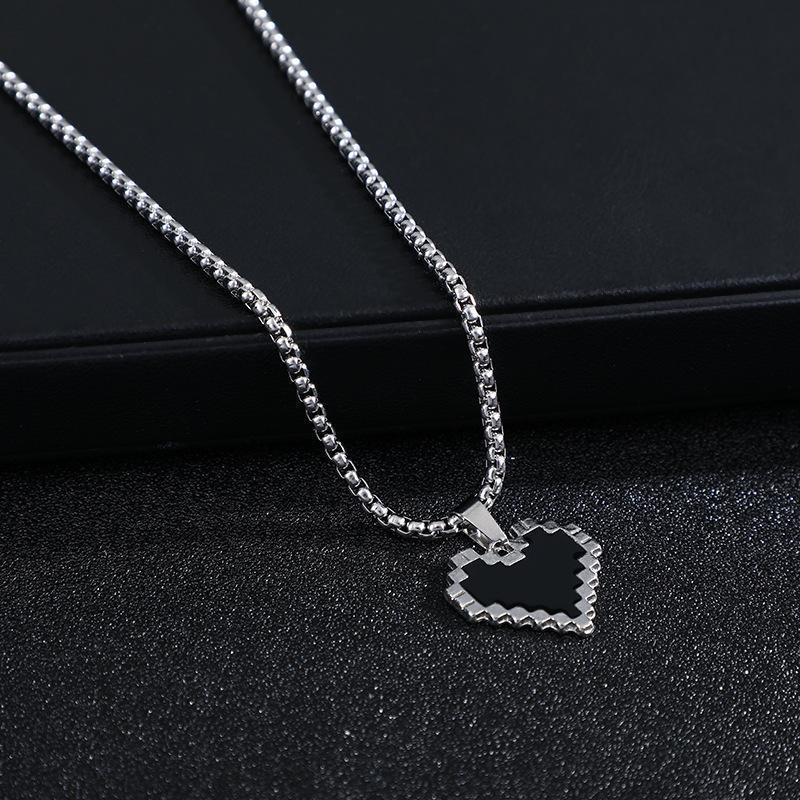 XiaoboACC Kalung Rantai Dengan Liontin Mosaik Hati Bahan Stainless Steel Gaya Hip Hop Untuk Wanita - 60CM