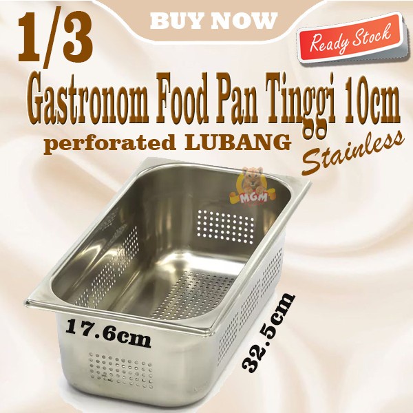 Food Pan Stainless 1/3 Tinggi 100mm Perforated LUBANG Gastronorm
