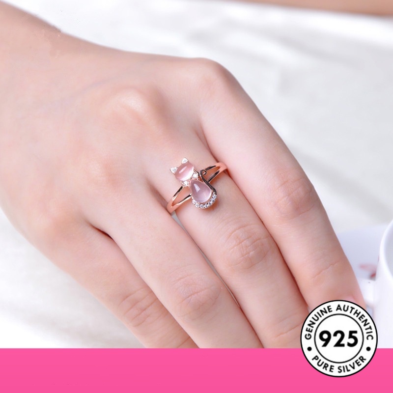 Cincin S925 Silver Rose Gold Aksen Batu Hibiscus