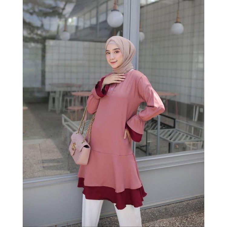 Baju atasan tunik panjang muslimah hijaber bestseller fashion cewek wanita murah bandung