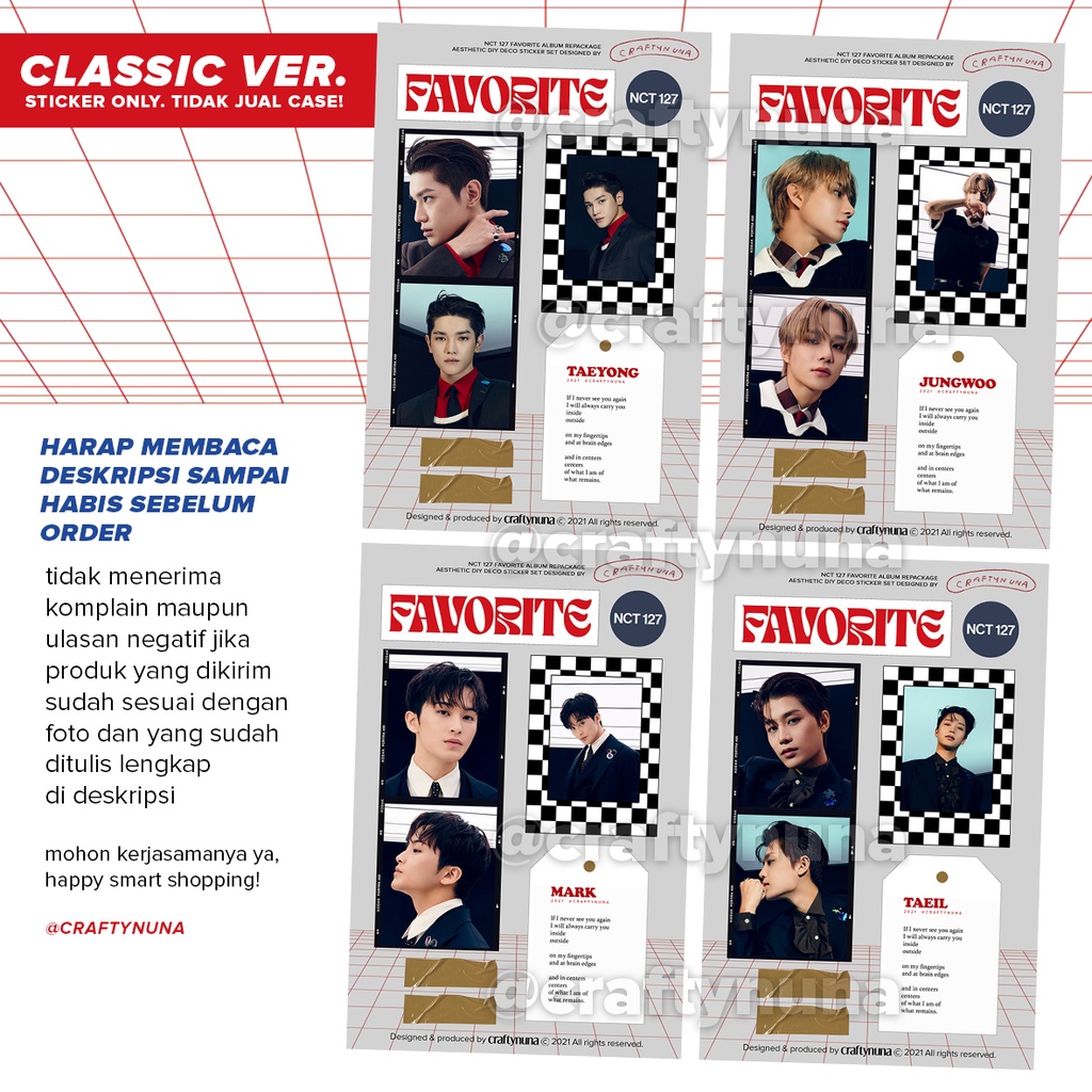 (NC-023) NCT 127 FAVORITE Aesthetic Sticker set Classic &amp; Catharsis ver stiker collectibles case hp album repackage deco estetik bucin kpop fanmade