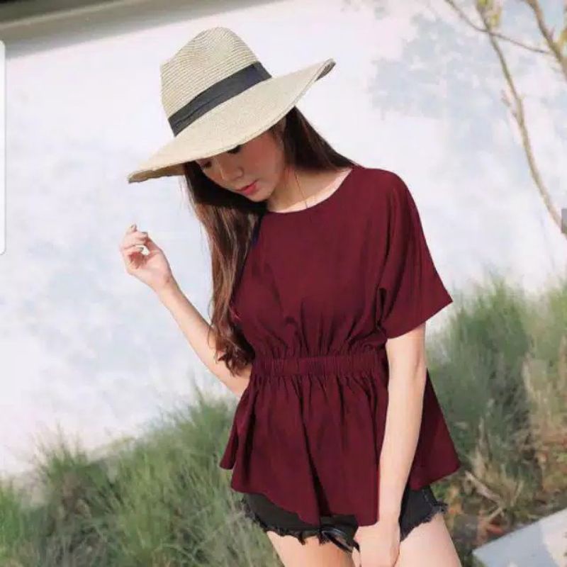 014 karina blouse /atasan wanita/ blouse tangan pendek-Maroon
