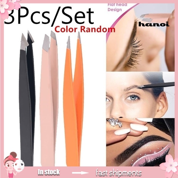 HQTM_3Pcs Point Slant Knife Tip Eyebrow Removal Tweezers Eyelashes Extension Tools